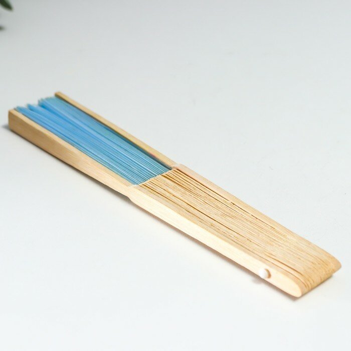 Веер бамбук, текстиль h=21 см "Моноцвет" в коробке, нежно голубой - фотография № 6