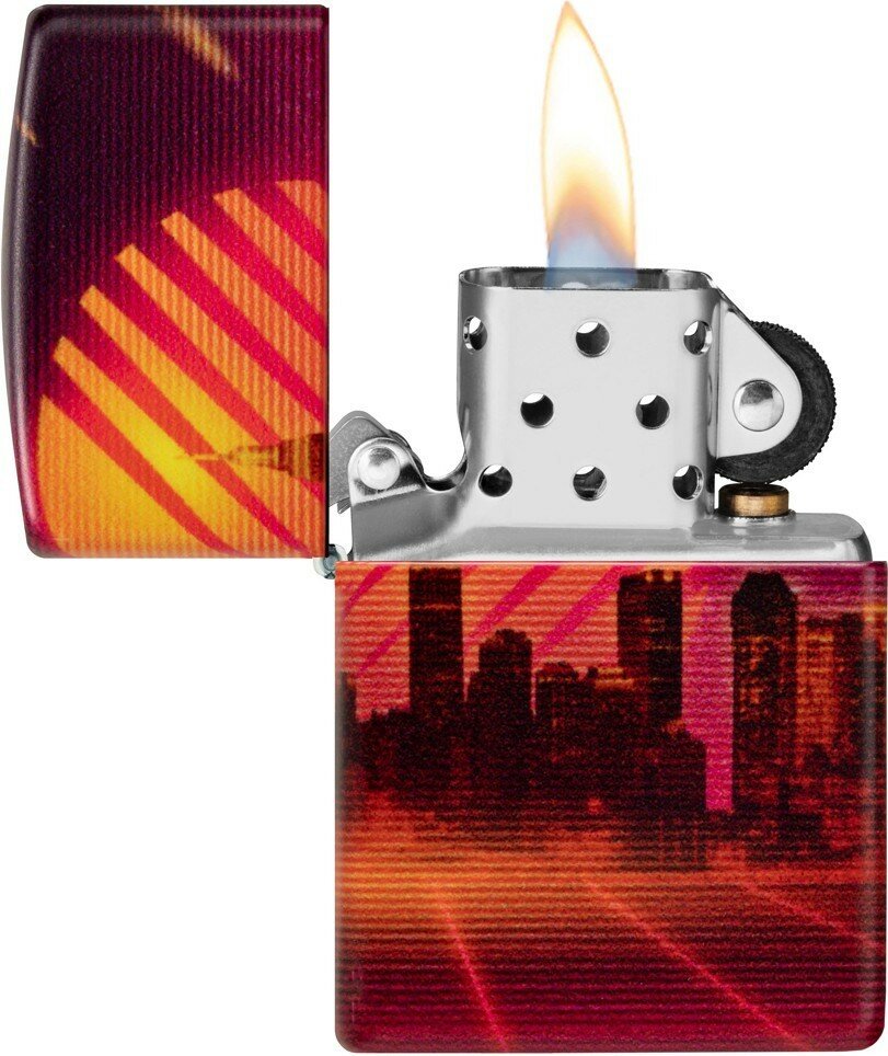 Зажигалка ZIPPO Cyber City с покрытием 540 Matte, латунь/сталь, оранжевая 38x13x57 мм - фотография № 3