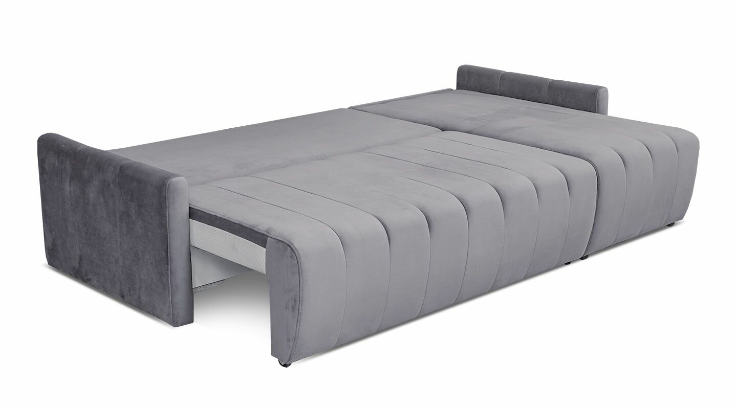 Угловой диван Норфолк 245х145х88 см, еврокнижка, независимый пружинный блок, серый велюр - фотография № 6