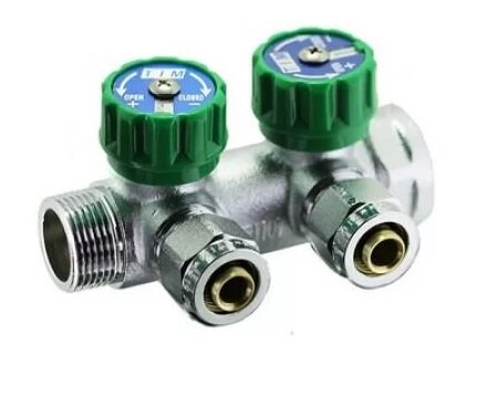 фото Коллектор регулирующий 90 градусов TIM 90-3/4 (2) -16 с кран-буксами