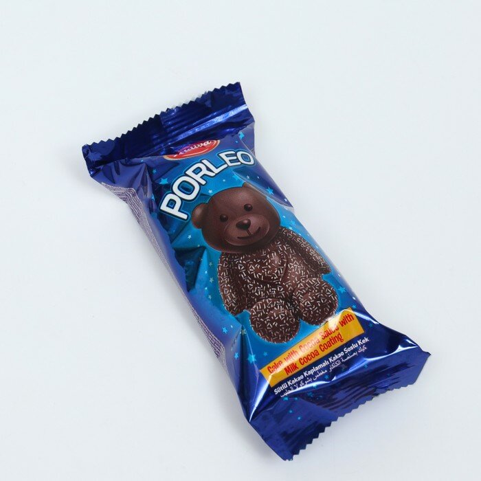 Пончик Porleo медвежонок с какао-кремом, покрытый шоколадной глазурью, 50 г - фотография № 1