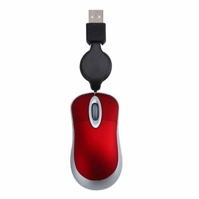 Мышь проводная для ноутбука с вытяжным USB-кабелем ANYSMART красная