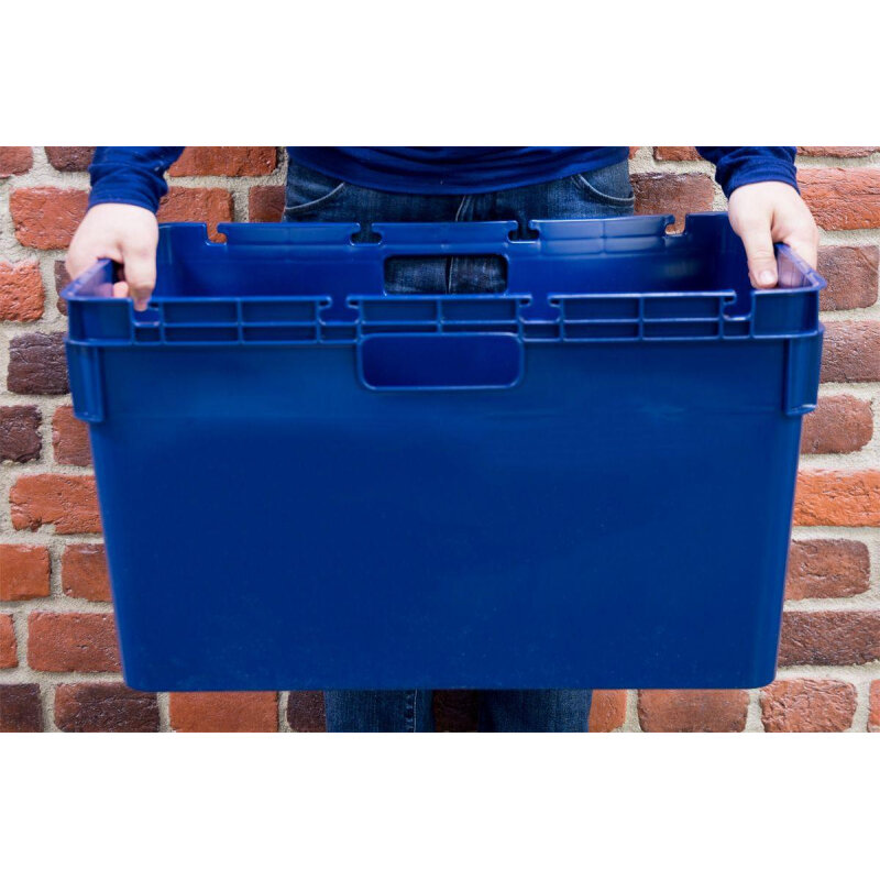 Ящик п/э 600x400x340 сплошной, стенки с отверс.для пакетов цв.синий - фотография № 6