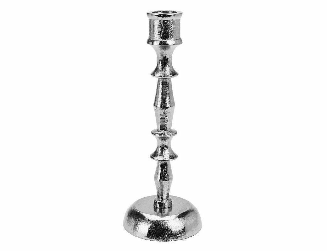 Канделябр брутале модерно под 1 свечу, никелированный алюминий, серебряный, 20 см, Koopman International - фотография № 1