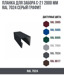 Планка для забора С-21 2000мм RAL 7024 Серый графит(упк.10 шт)
