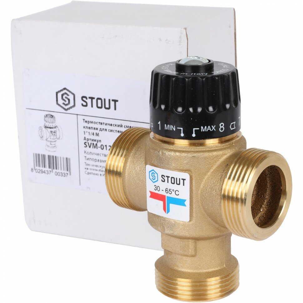 Термостатическийесительный клапан для систем отопления и ГВС 1 1/4" НР 30-65°С KV 35 STOUT (SVM-0125-356532)