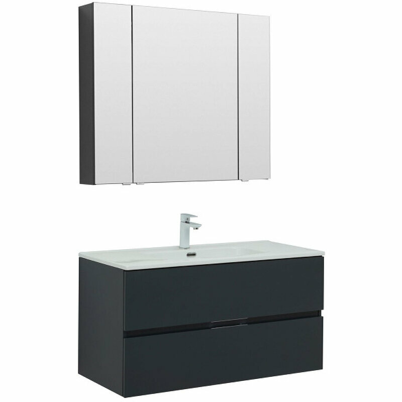 Комплект мебели для ванной Aquanet Алвита New 100 274201 подвесной Антрацит - фотография № 1