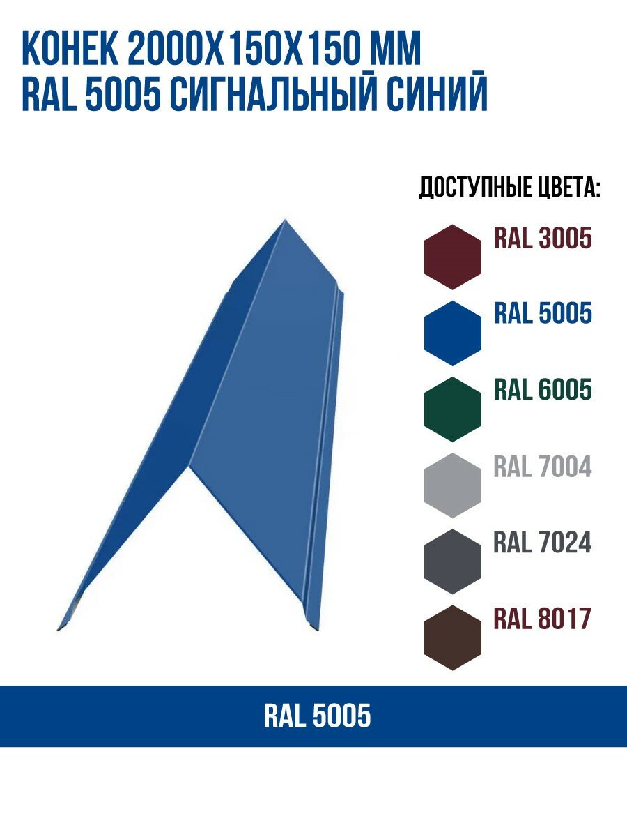 Конек 2000х150х150мм RAL 5005 Сигнальный синий