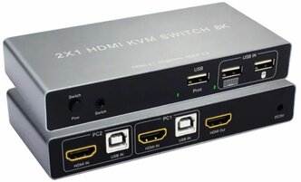 KVM hdmi+usb 2-1 - 8K-60Hz с выносной кнопкой 1,25 метра HDCP 2.3, HDMI v.2.1