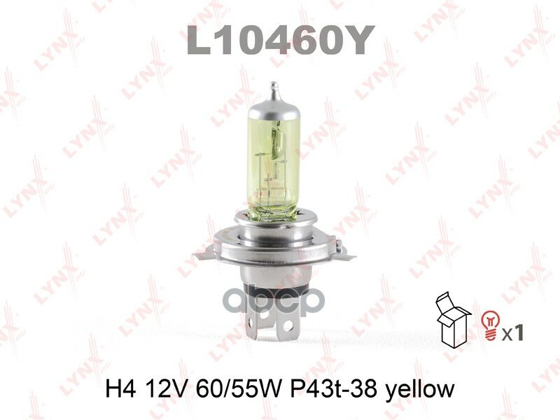 Лампа Галогеновая [H4 12V 60/55W P43t-38 Yellow] LYNXauto арт. L10460Y