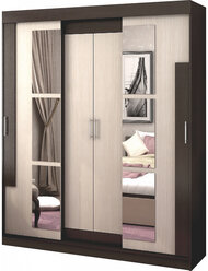 Светлый Шкаф-купе с зеркалама для одежды в прихожую, спальню или гостиную 160см венге/белфорд - СМ0168