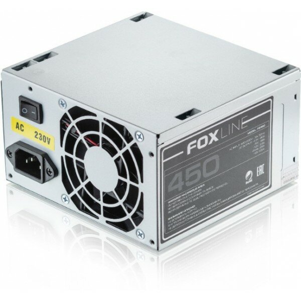 Блок питания 450Вт Power Supply Foxline, 450W, ATX, NOPFC, 80FAN, 2xSATA, 2xPATA, 1xFDD, 24+4