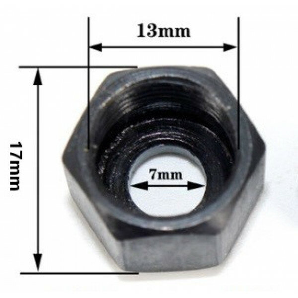 Гайка для цангового зажима кромочного фрезера под цанги 6мм и 6,35мм (1/4"), резьба 13мм, ключ 17 SINICA RNUT-6,
