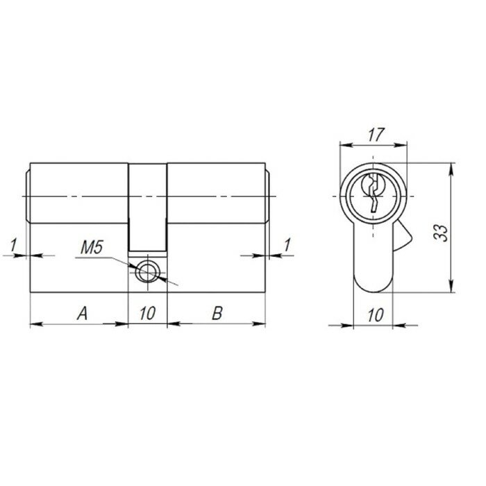 Цилиндровый механизм Aх100.70 mm ,30х10х30, 5 ключей, цвет хром - фотография № 2