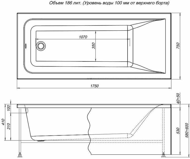 Акриловая ванна Aquanet Bright 175х70 на каркасе - фото №6