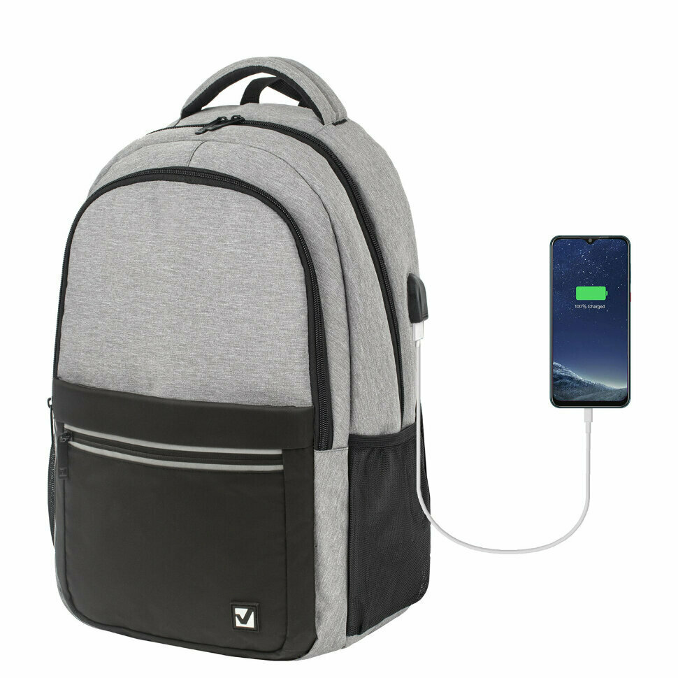 Рюкзак BRAUBERG URBAN универсальный, с отделением для ноутбука, USB-порт, Detroit, серый, 46х30х16 см, 229894, 229894