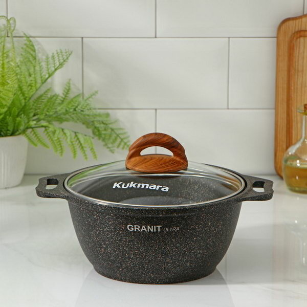 Кастрюля Granit ultra, 2 л, d=22.5 см, h=15.5 см, стеклянная крышка, антипригарное покрытие, цвет коричневый