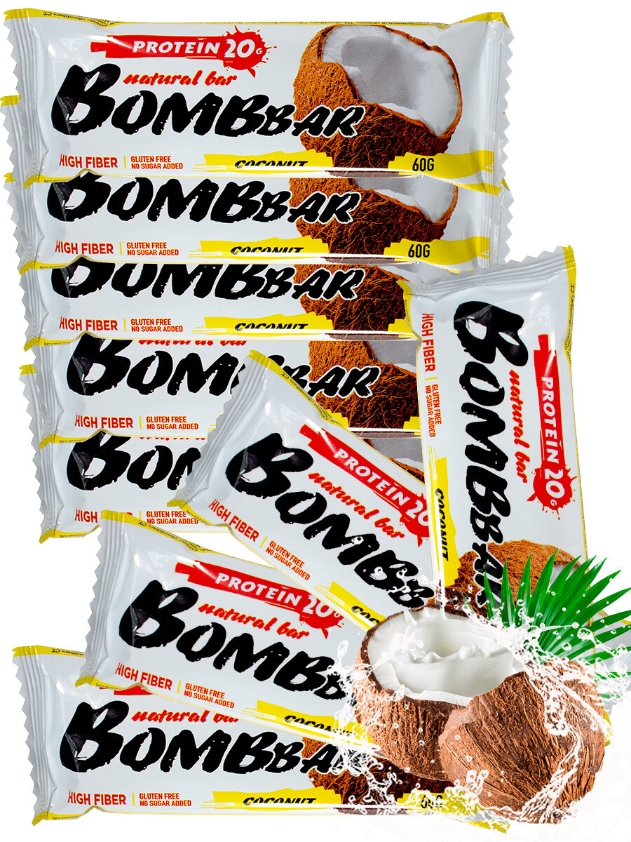 Протеиновый батончик Bombbar Protein Bar 9 x 60 г, Кокос