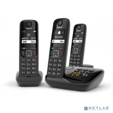 GIGASET VoIP-телефон Gigaset L36852-H2836-S311 AS690A Trio RUS черный (труб. в компл.:3шт) автооветчик АОН Черный