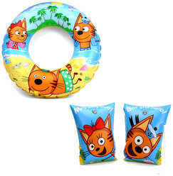 Набор детский для плавания ND Play "Три кота и море приключений" (нарукавники, круг 60 см)