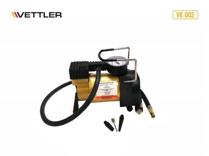 фото Компрессор VETTLER 30л/мин, 12V, 10,5 атм. с аналоговым манометром, металлический корпус, с сумкой