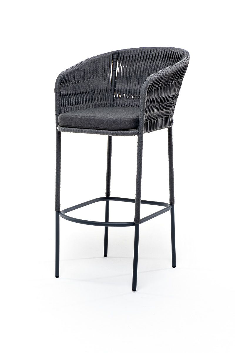 Бордо стул барный плетеный из роупа (колос), серый - фотография № 2