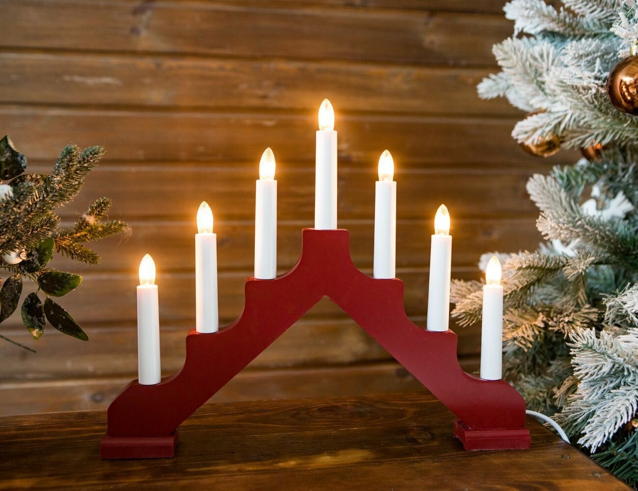 Светильник-горка рождественская ADA (бордовый) на 7 свечей 37х30 см STAR trading