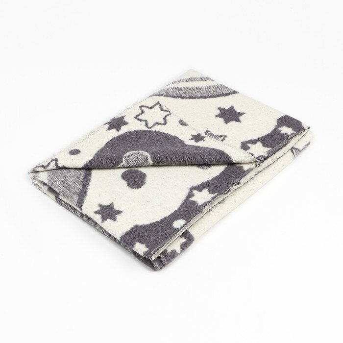 Одеяло байковое Совы на луне 100х140см, цвет серый 400г/м , хлопок 100% - фотография № 1
