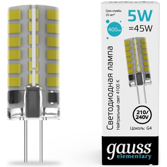 Лампа cветодиодная Gauss G4 5W 4100K прозрачная / - фото №1