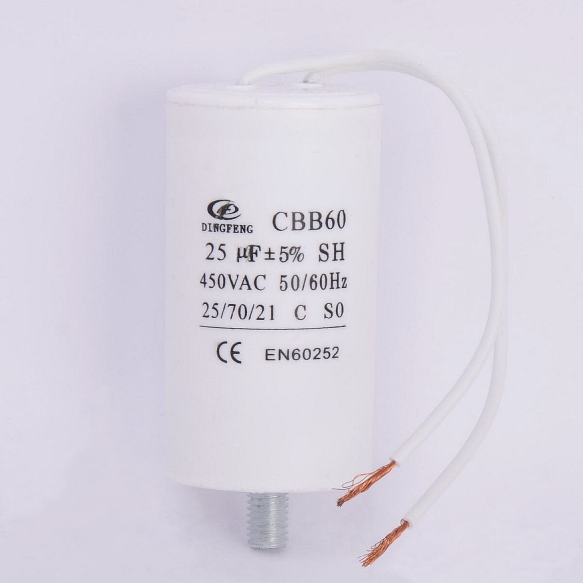 Конденсатор 25 мкф 450VAC CBB60G гибкие выводы+болт (019377)