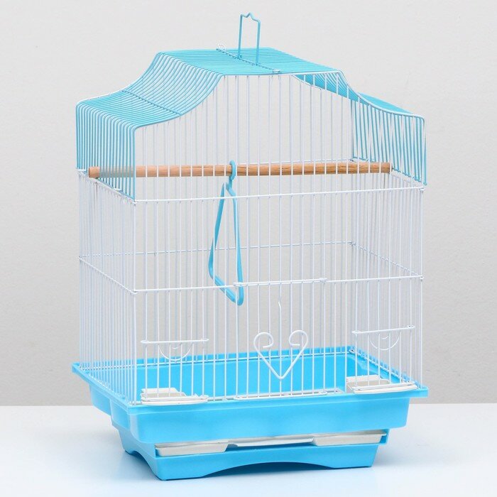 Клетка для птиц укомплектованная, 30 х 23 х 39 см, голубая - фотография № 1
