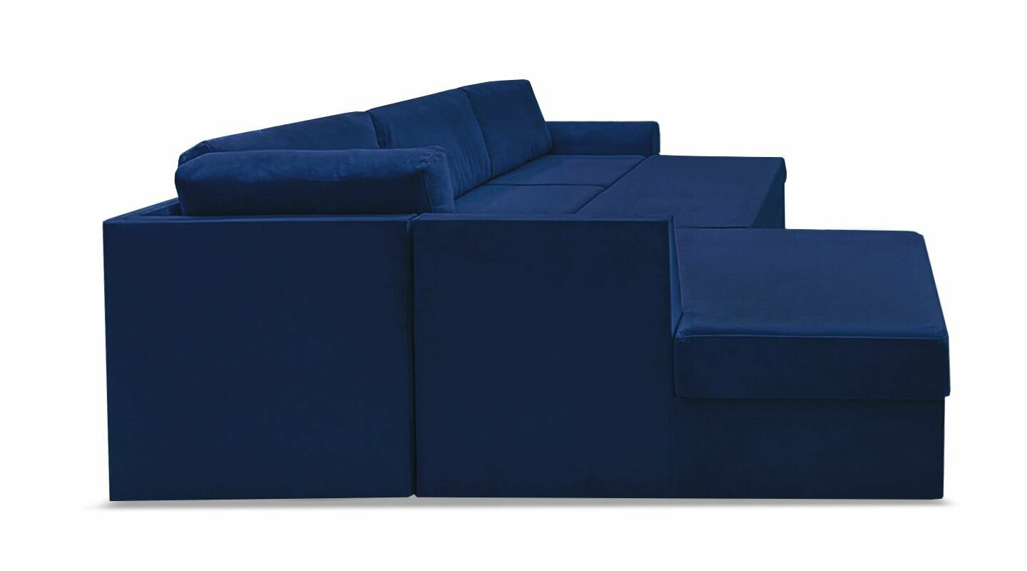 Диван кровать угловой раскладной Орхус, 240x221х71 см, механизм дельфин, НПБ, темно-синий велюр, левый - фотография № 5