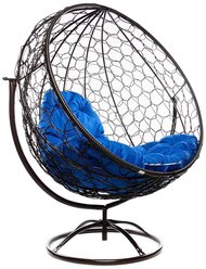 Вращающееся кресло из ротанга "Круг" коричневое с синей подушкой M-Group
