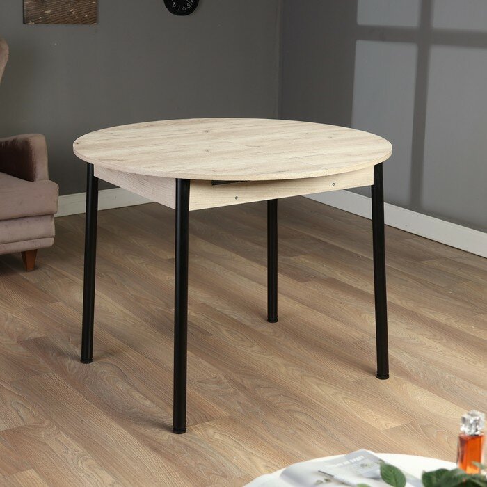 фото Стол круглый раскладной Цент, 1000(1300)х1000х750, Дуб крафт серый