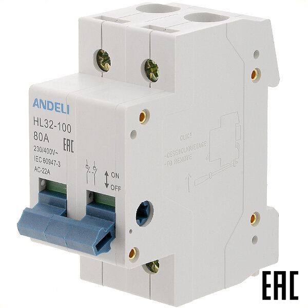 фото Выключатель нагрузки HL32-100 2P 80A ADL04-042 ANDELI (2 шт. в комплекте)