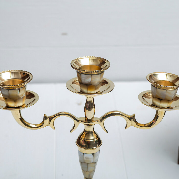 Подсвечник латунь на 3 свечи "Бавария" 23 см. перламутр - фотография № 2