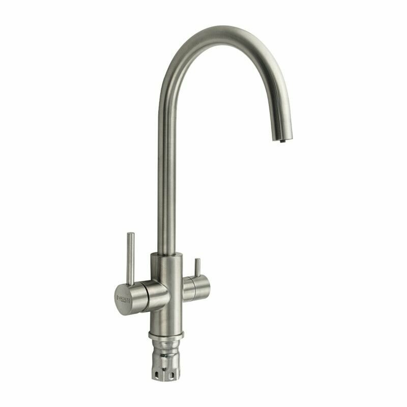 Магнус - Смеситель кухонный С-образный излив, шаровый, с двойным выпуском воды для фильтра, матовый, из нержавеющей стали марки 304