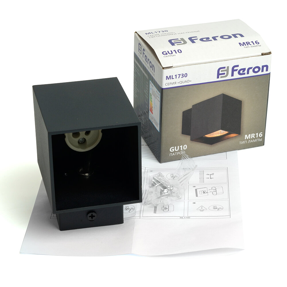 Светильник настенный Feron ML1730 QUAD MR16 35W, 230V, GU10, чёрный IP20 fr_48429 - фотография № 7