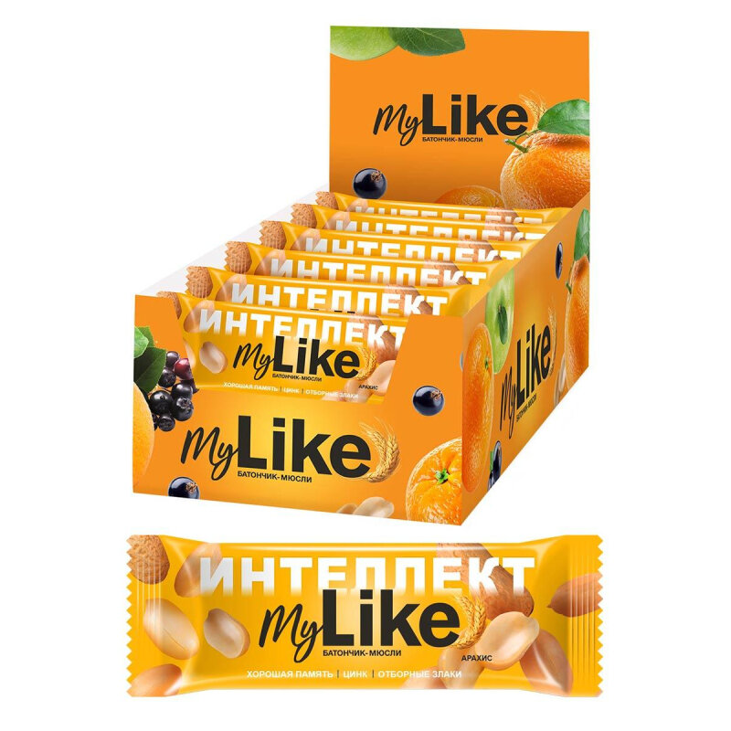 Батончик мюсли MyLike Арахис для интеллекта, 25гх30шт/уп