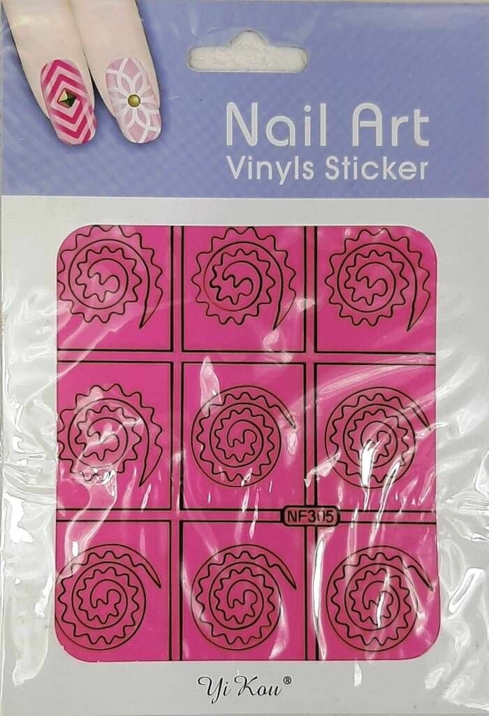 Декор для ногтей - Виниловые наклейки NF 305 узор розовый цвет 9 шт в наборе