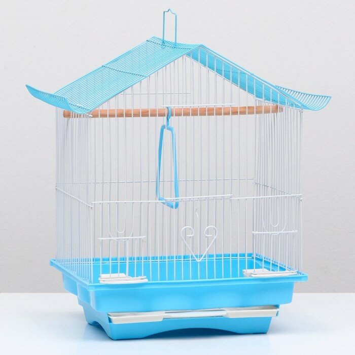 Клетка для птиц укомплектованная , голубая - фотография № 1