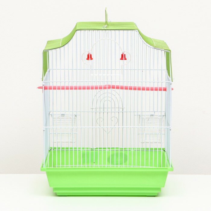 Клетка для птиц с кормушками, 34 х 27 х 44 см, зелёная - фотография № 8