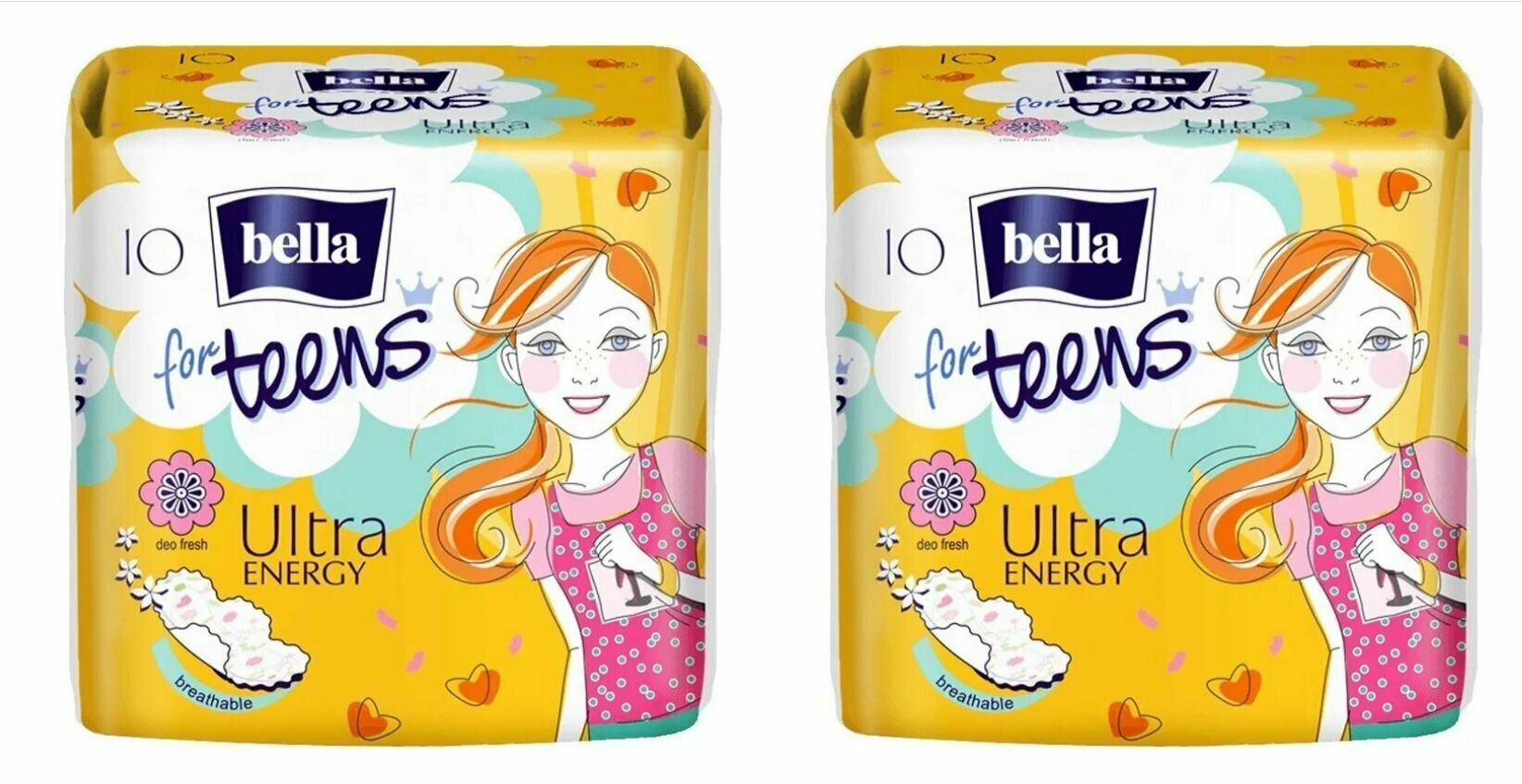 Прокладки супертонкие с крылышками, Bella, For Teens Energy, 2 мм, 10 шт, 2 уп