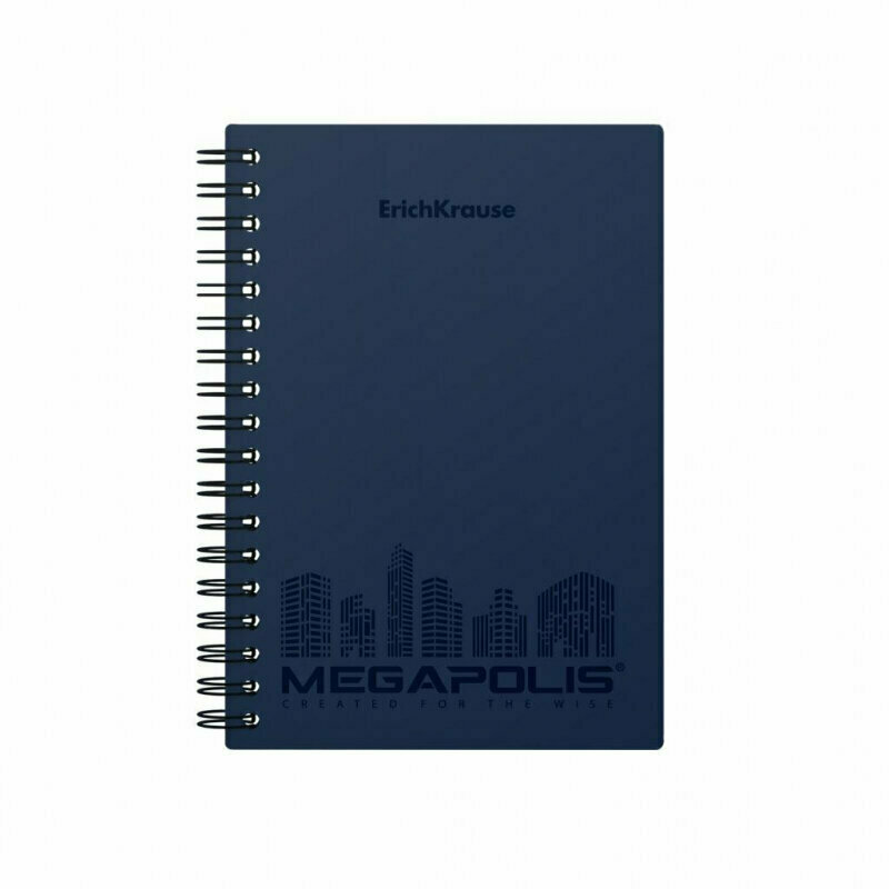 Бизнес-тетрадь ErichKrause Megapolis А6 80 листов синяя в клетку на спирали (102x146 мм), 1466229