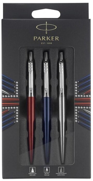 Parker 2032740 Набор parker jotter trio: шариковая ручка red ct + гелевая ручка blue ct + карандаш stainless steel ct