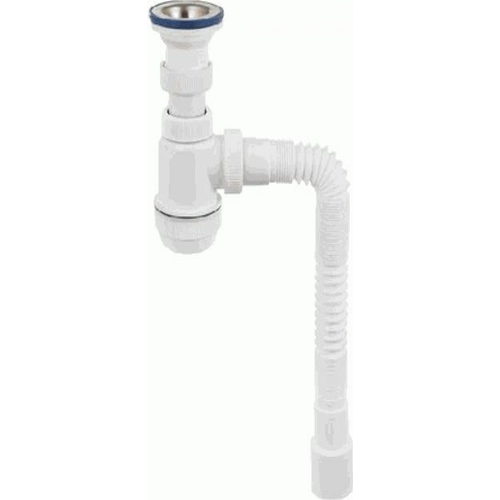 фото Сифон мини элит гофрированный с нержавеющей чашкой D70 мм стандарт L800 мм 1'1/2 - D40/50 | код 30986333 | VIRPlast (3шт.в упак.)