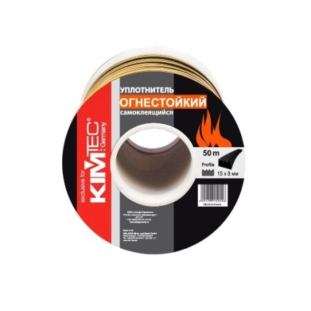 Уплотнитель KimTec 15*8 мм самоклеящийся огнестойкий 50м черный 04-14-62 (6)