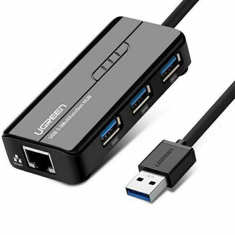 Мульти Хаб Ugreen 20265 USB 3.0 / Gigabit Ethernet Adapter чёрный (830551)