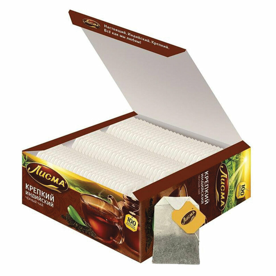 Чай лисма "Крепкий" черный индийский, 100 пакетиков по 2 г, 201943, 620421 - фотография № 2