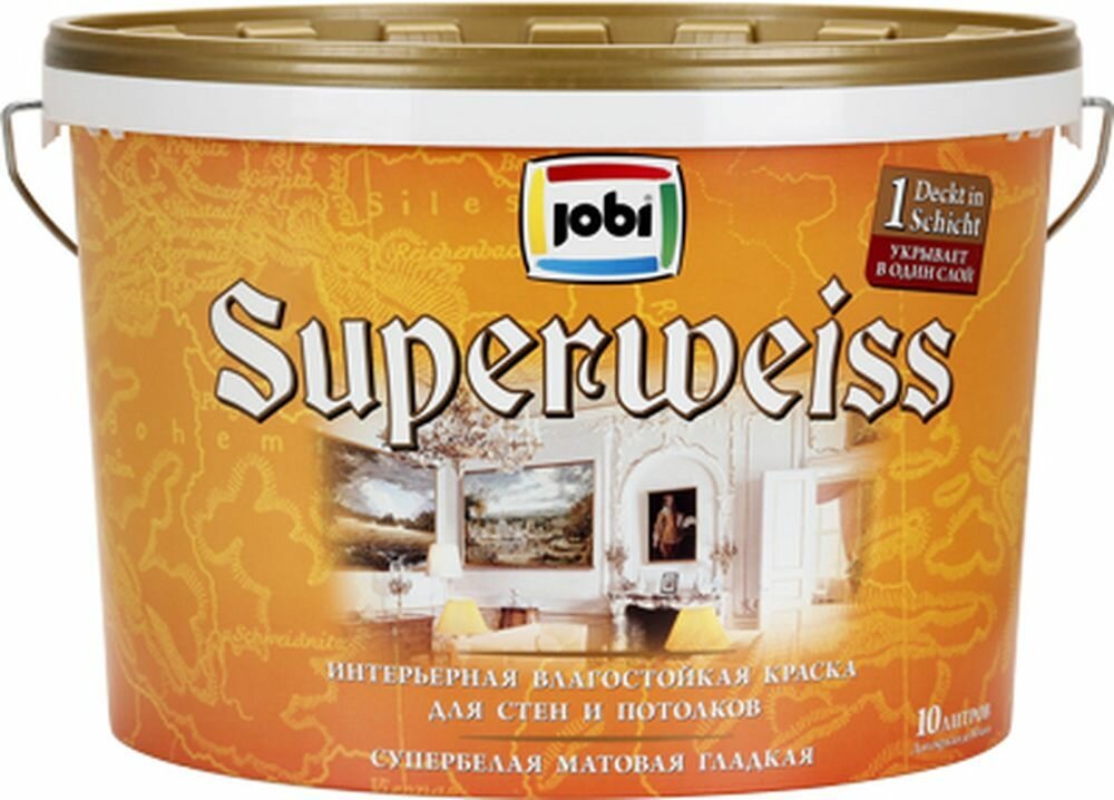 Интерьерная влагостойкая краска JOBI SUPERWEISS 10 л